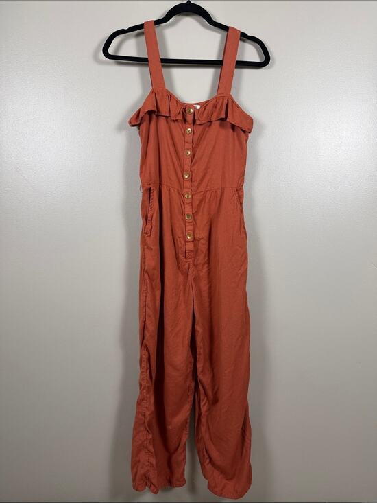 Billabong Pants - Billabong Rust Orange Button-Front Sleeveless Jumpsuit